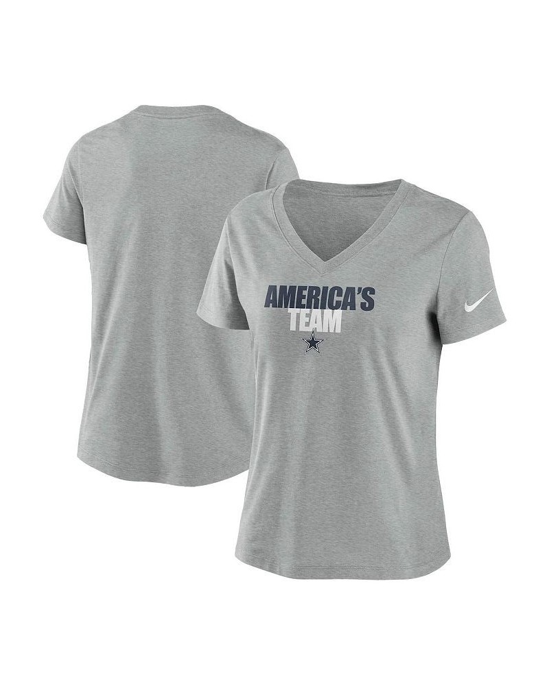 Women's Heathered Gray Dallas Cowboys Local Impact Tri-Blend V-Neck T-Shirt Heathered Gray $26.09 Tops