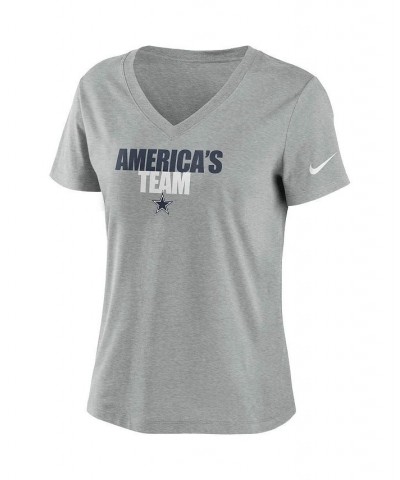 Women's Heathered Gray Dallas Cowboys Local Impact Tri-Blend V-Neck T-Shirt Heathered Gray $26.09 Tops