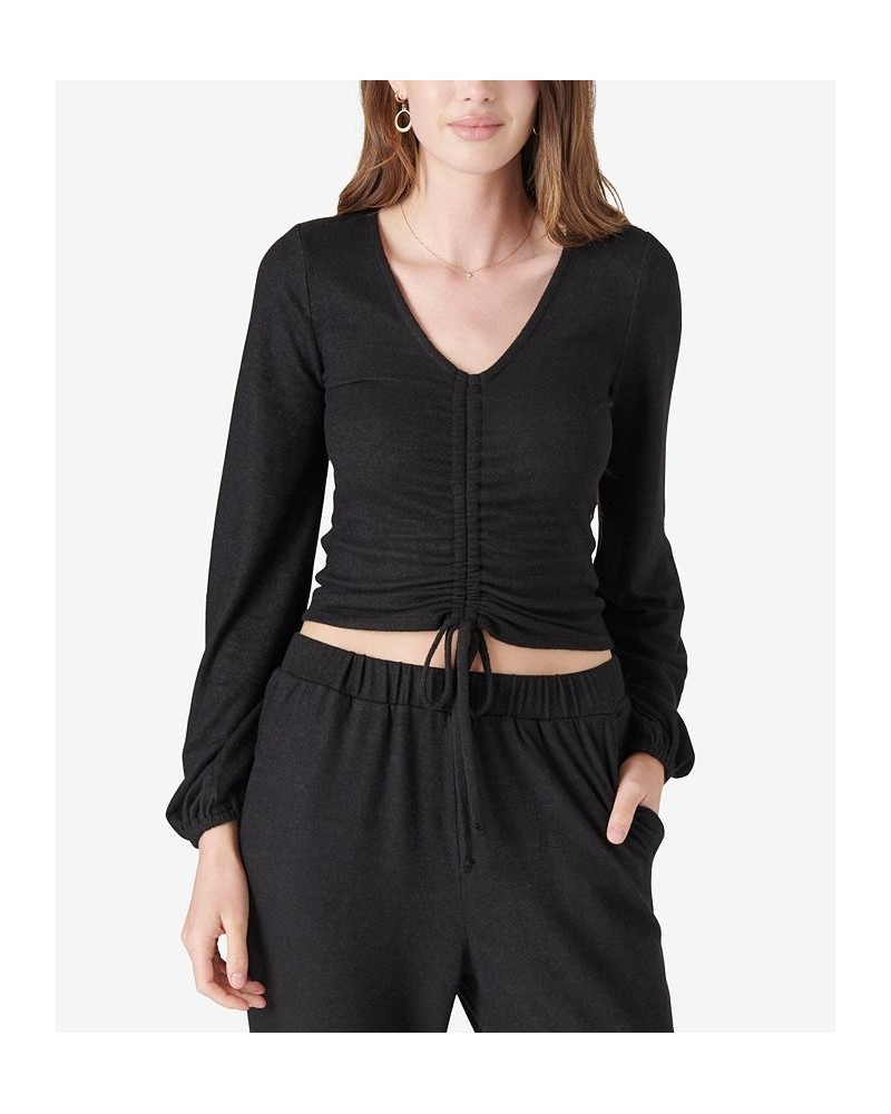 Ruched Drawstring Crop Top Jet Black $16.30 Tops