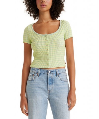 Women's Britt Snap-Front Short-Sleeve Top Green $16.00 Tops