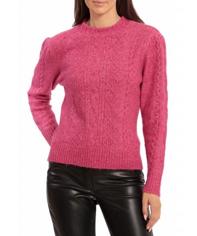 Women's Cable-Knit Pullover Sweater Pink $22.00 Sweaters