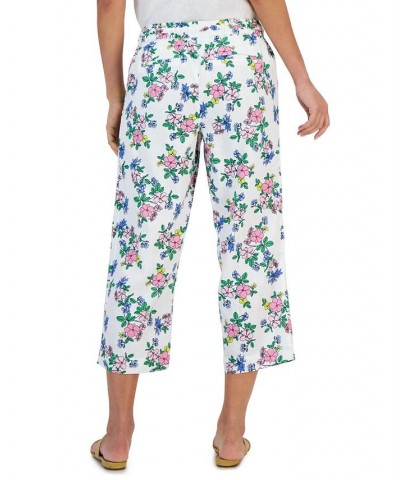 Women's Linen Floral Cropped Pants Bright White Combo $20.59 Pants
