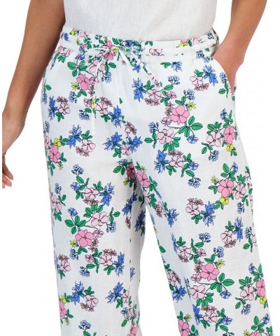 Women's Linen Floral Cropped Pants Bright White Combo $20.59 Pants