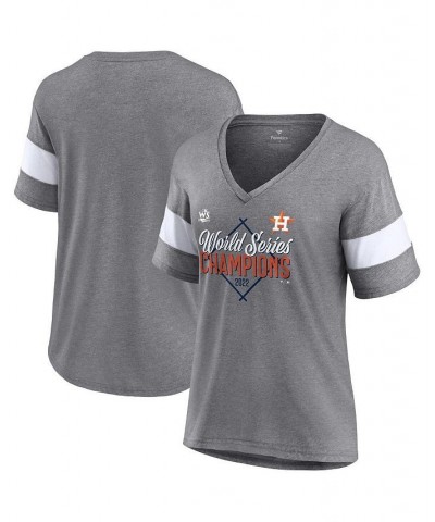 Women's Houston Astros 2022 World Series Champions Appeal Play Tri-Blend V-Neck T-shirt Heather Gray $26.49 Tops
