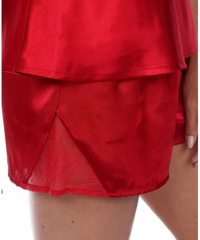 Women's Satin Lace Cami and Shorts Pajama Set 3-Piece Red $28.42 Sleepwear