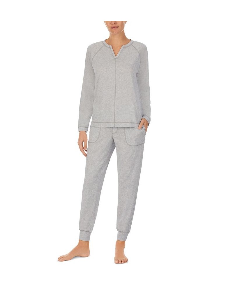 Women's Knit Drawstring Jogger Pajamas Set Gray $19.60 Sleepwear