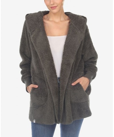 Women's Plush Hooded with Pockets Jacket Green $32.76 Jackets