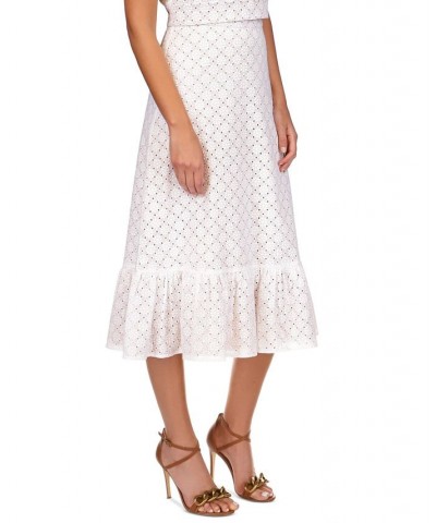 Women's Eyelet Ruffled Midi Skirt White $88.15 Skirts