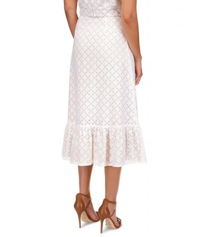 Women's Eyelet Ruffled Midi Skirt White $88.15 Skirts