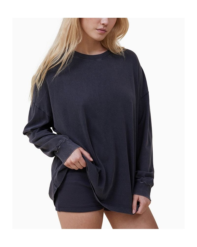 Women's Lounge Jersey Long Sleeve T-shirt Washed Black $27.99 Sleepwear