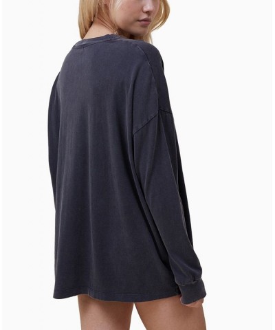 Women's Lounge Jersey Long Sleeve T-shirt Washed Black $27.99 Sleepwear