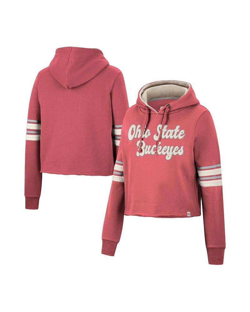 Women's Scarlet Ohio State Buckeyes Retro Cropped Pullover Hoodie $35.28 Sweatshirts