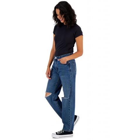 Juniors' Ripped High-Rise Dad Jeans Medium Wash $14.70 Jeans
