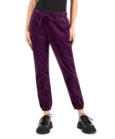 Juniors' Velvet Drawstring Jogger Pants Purple $10.77 Pants