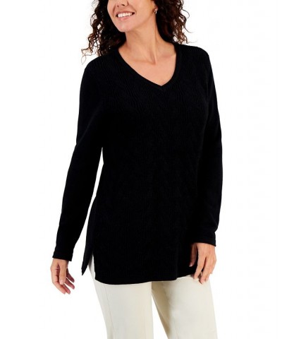 Women's Cable-Knit Tunic Sweater Black $12.84 Sweaters