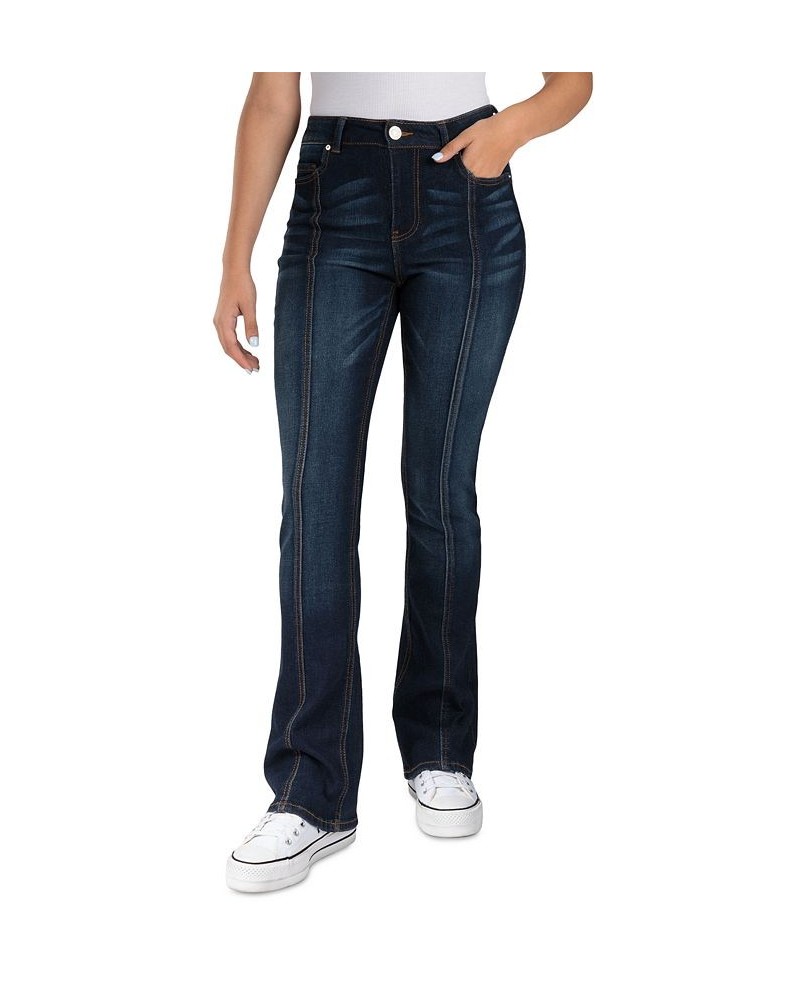 Juniors' Seamed High-Rise Bootcut Jeans Dark Blue $16.43 Jeans