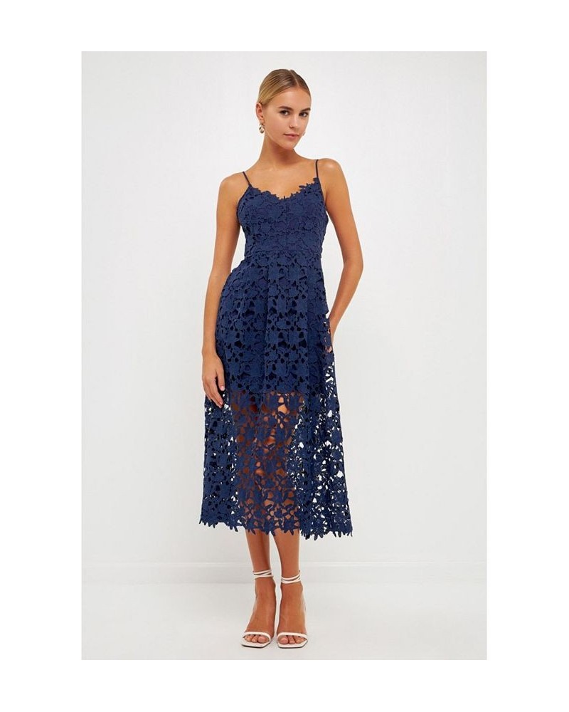 Women's Lace Cami Midi Dress Navy $37.40 Dresses