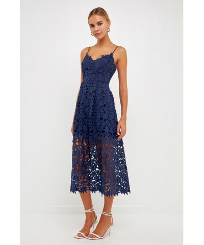 Women's Lace Cami Midi Dress Navy $37.40 Dresses