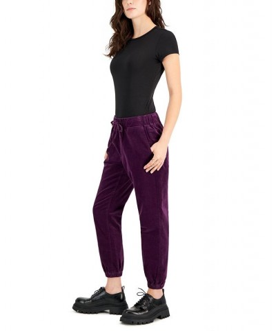 Juniors' Velvet Drawstring Jogger Pants Purple $10.77 Pants
