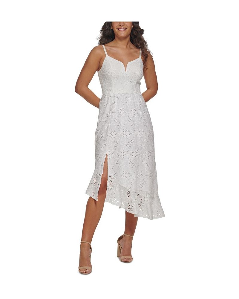 Women's Cotton Eyelet Asymmetric Midi Dress White $67.62 Dresses