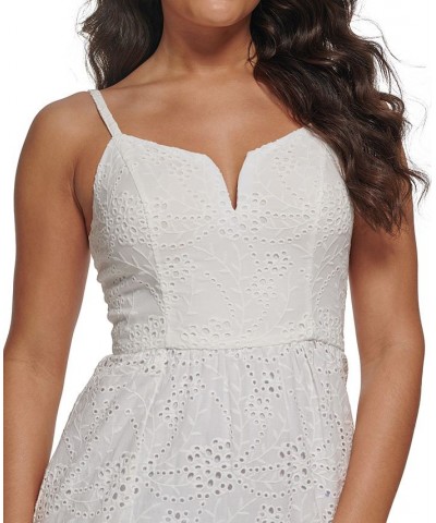 Women's Cotton Eyelet Asymmetric Midi Dress White $67.62 Dresses