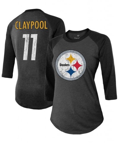 Women's Chase Claypool Black Pittsburgh Steelers Team Player Name Number Tri-Blend Raglan 3/4 Sleeve T-shirt Black $23.65 Tops
