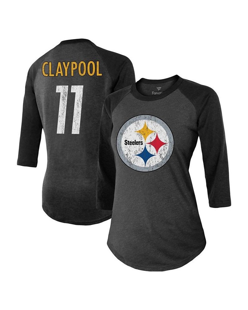 Women's Chase Claypool Black Pittsburgh Steelers Team Player Name Number Tri-Blend Raglan 3/4 Sleeve T-shirt Black $23.65 Tops