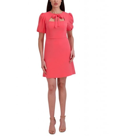 Women's Scuba Crepe Tie-Neck Short-Sleeve Dress Coral $63.21 Dresses