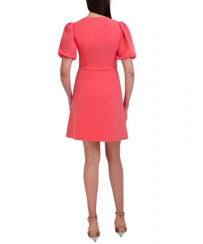 Women's Scuba Crepe Tie-Neck Short-Sleeve Dress Coral $63.21 Dresses