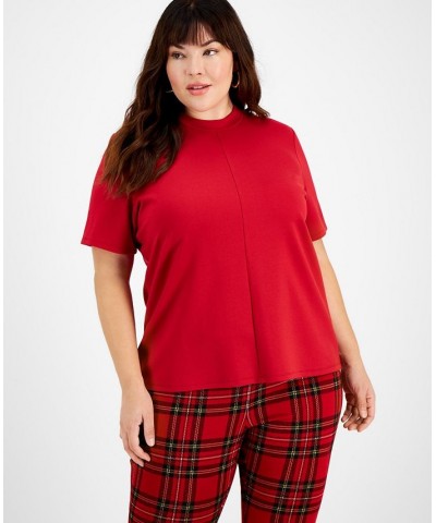 Plus Size Mock Neck Top Red $26.79 Tops