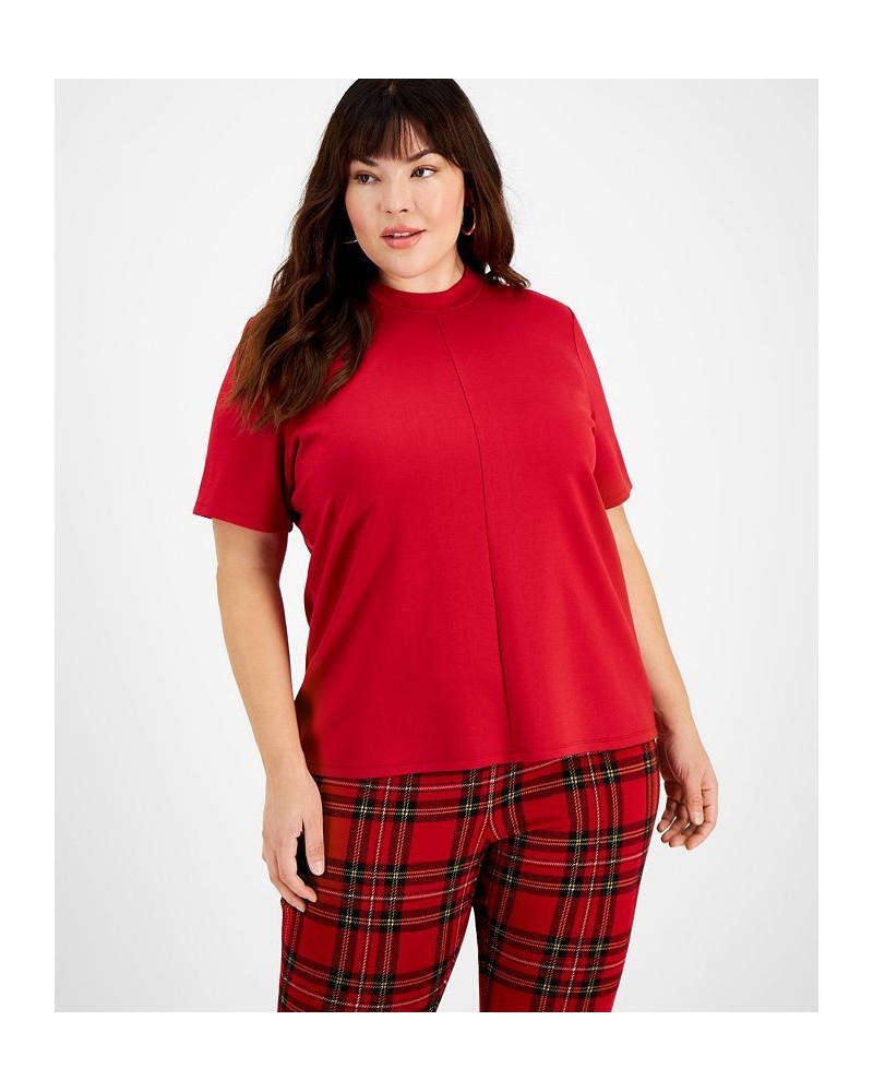 Plus Size Mock Neck Top Red $26.79 Tops