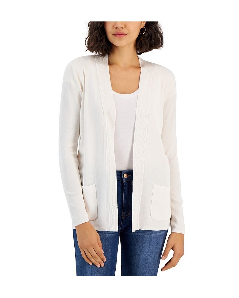 Women's Open Front Cardigan with Ribbed Placket and Patch Pockets White $29.57 Sweaters