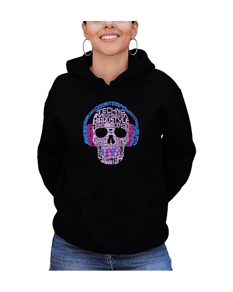 Women's Hooded Word Art Styles of EDM Music Sweatshirt Top Black $31.19 Sweatshirts