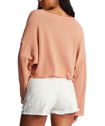 Junior's Come Again Long-Sleeve Knit Top Brown $20.78 Tops