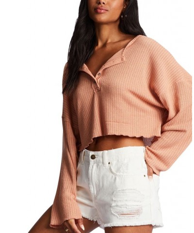 Junior's Come Again Long-Sleeve Knit Top Brown $20.78 Tops