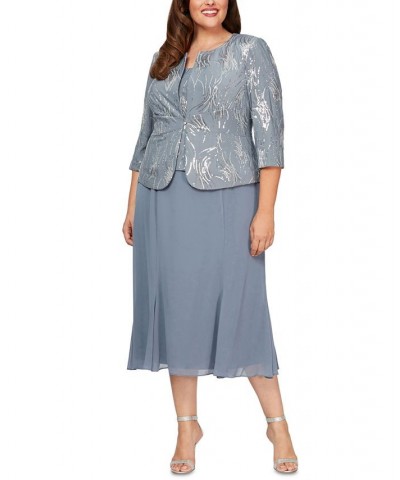 Plus Size Sequin Jacket & Midi Dress Steel Blue $102.09 Dresses