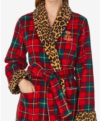 Women's Mixed-Print Short Robe Red Plaid $36.38 Sleepwear