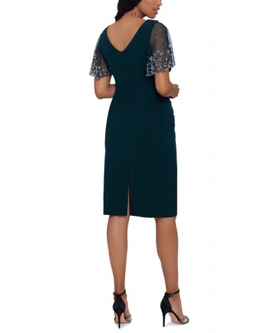 Petite Beaded-Sleeve Sheath Dress Navy/Silver $107.07 Dresses