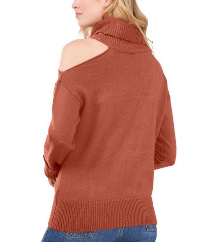 Cold-Shoulder Cuffed Turtleneck Sweater Brown $26.40 Sweaters