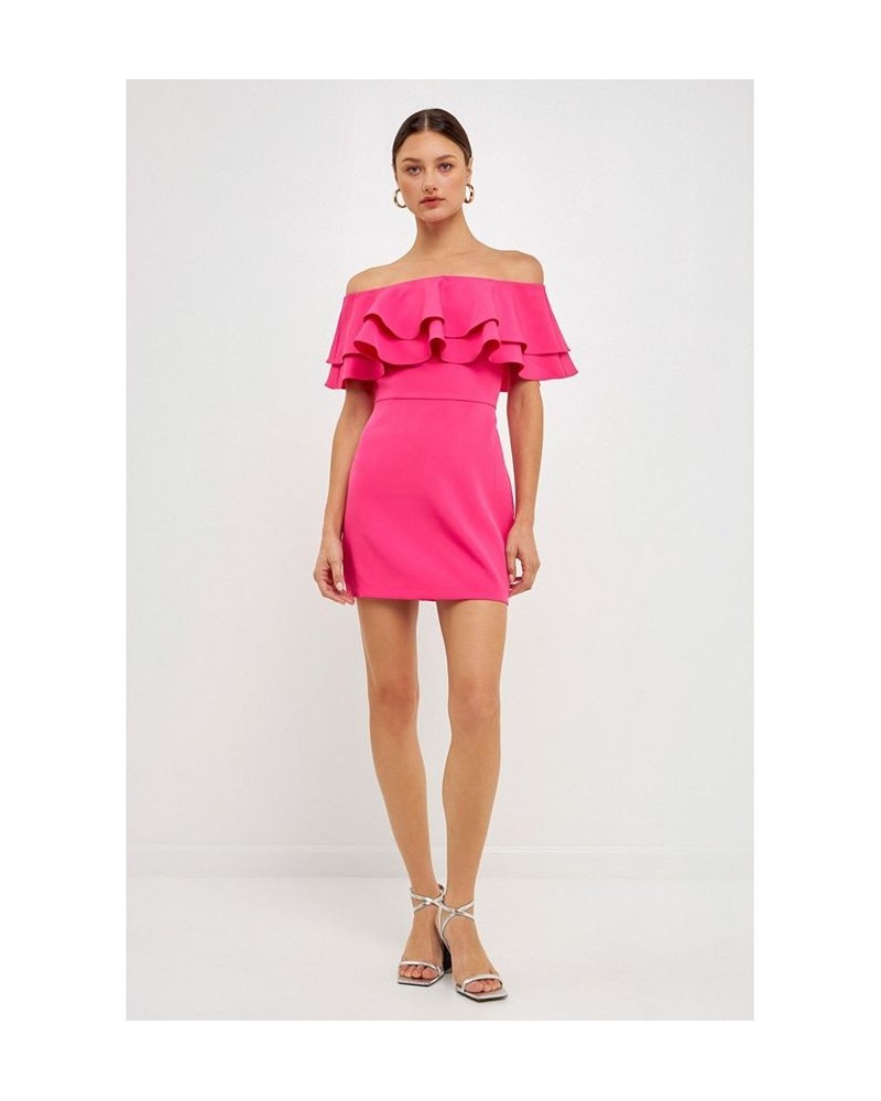 Women's Ruffled Off Shoulder Mini Dress Pink $45.00 Dresses