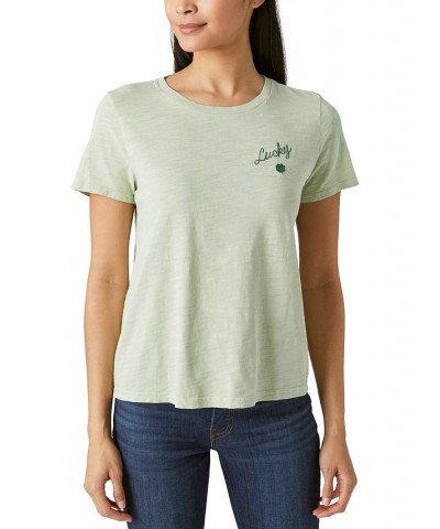 Women's Cotton Lucky Clover T-Shirt Spray $15.06 Tops
