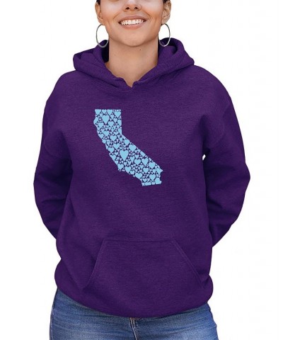 Women's California Hearts Word Art Hooded Sweatshirt Purple $27.00 Tops