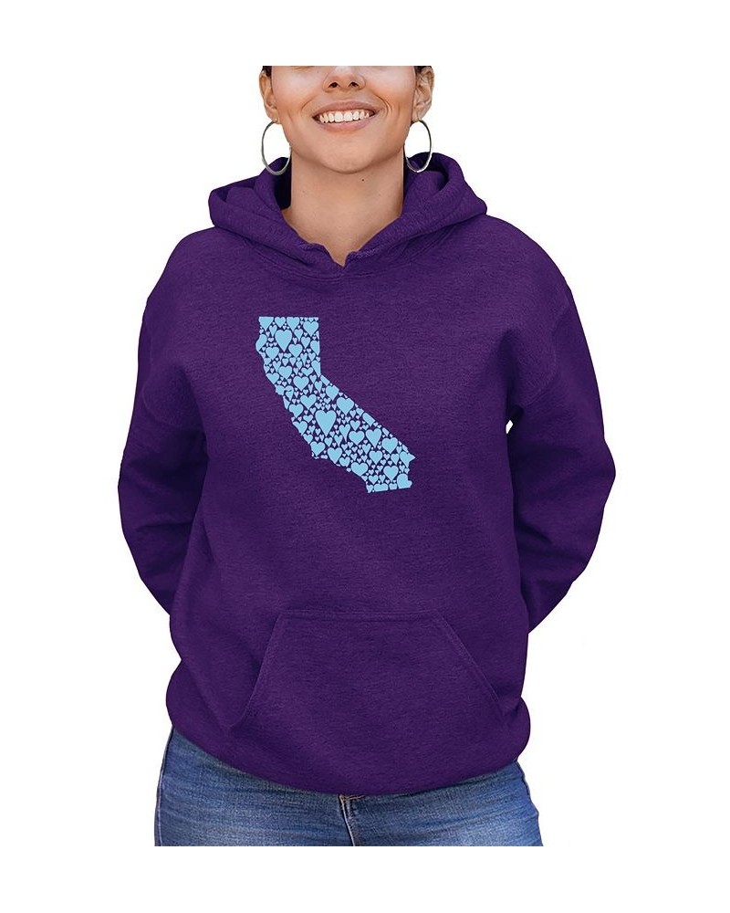 Women's California Hearts Word Art Hooded Sweatshirt Purple $27.00 Tops