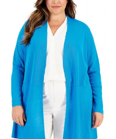 Plus Size Monterey Open-Front Cardigan Tropical Blue $30.32 Sweaters