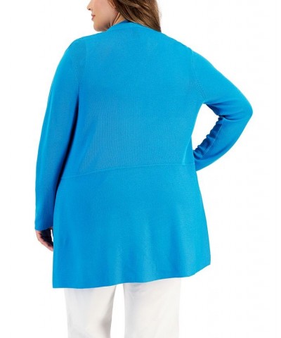 Plus Size Monterey Open-Front Cardigan Tropical Blue $30.32 Sweaters