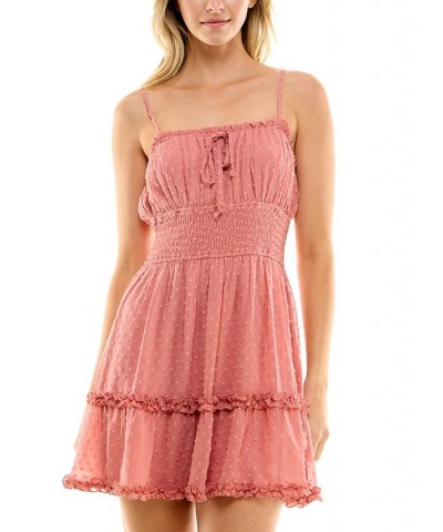 Juniors' Clip-Dot Smocked-Waist Ruffled Dress Dusty Rose $33.63 Dresses
