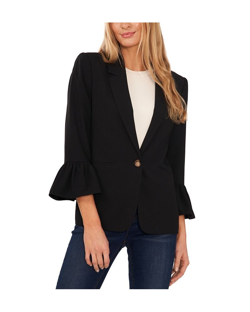 Women's Ruffle Sleeve Welt Pocket Blazer Rich Black $61.16 Jackets