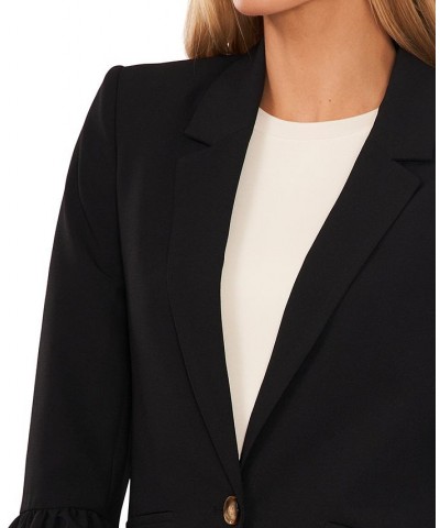 Women's Ruffle Sleeve Welt Pocket Blazer Rich Black $61.16 Jackets