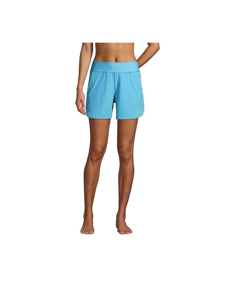 Women's Curvy Fit 5" Quick Dry Elastic Waist Swim Shorts with Panty Turquoise $37.07 Swimsuits