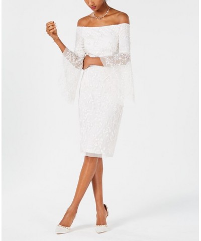 Women's Off-The-Shoulder Beaded Dress White $105.28 Dresses